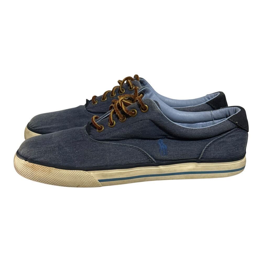 Polo Ralph Lauren Vaughn Washed Blue Canvas Sneakers Men's Size 10.5 Boat Shoes - Picture 2 of 8